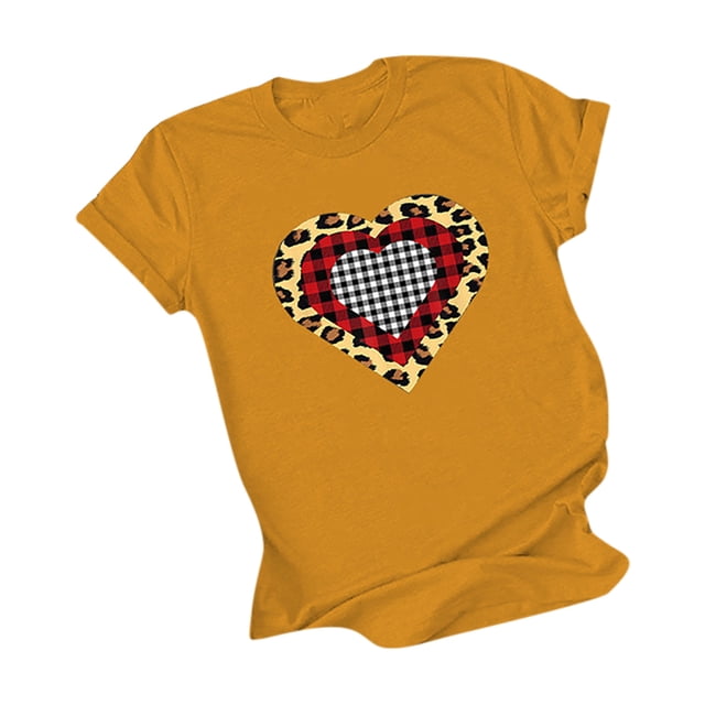 EQWLJWE Hauts pour Femmes Décontractés Grande Taille Manches Courtes Imprimé 3D Amour Col Rond Hauts Tee T-Shirt Blouse Sortie Vêtements Liquidation