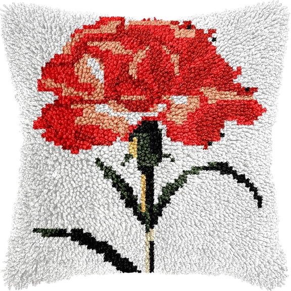Carnation Latch Hook Pillow Kits Pillow Cover Pattern Printed Canvas Knitted Hooking Pillowcase Cushion With Zipper Crafts Crochet Home Decor Kits 17x17 inch(f135)