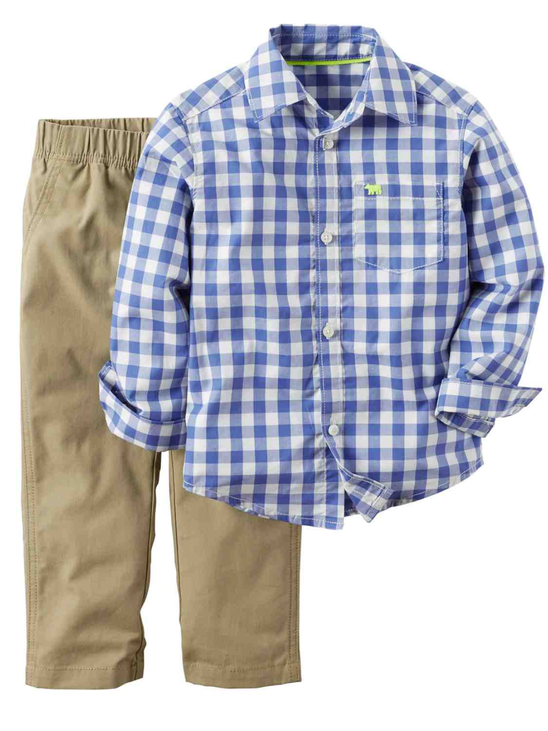Carter's Carters Infant Boys 2Piece Blue Plaid Shirt & Khaki Pant