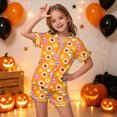 thumbnail image 2 of CAUYDY Girls Pajama Sets Halloween Silk Pjs Cute Pumpkin Ghost Graphic Button Down Satin Pajama Set Sleepwear 2 Piece Pajama Sets,12-13 Y, 2 of 5