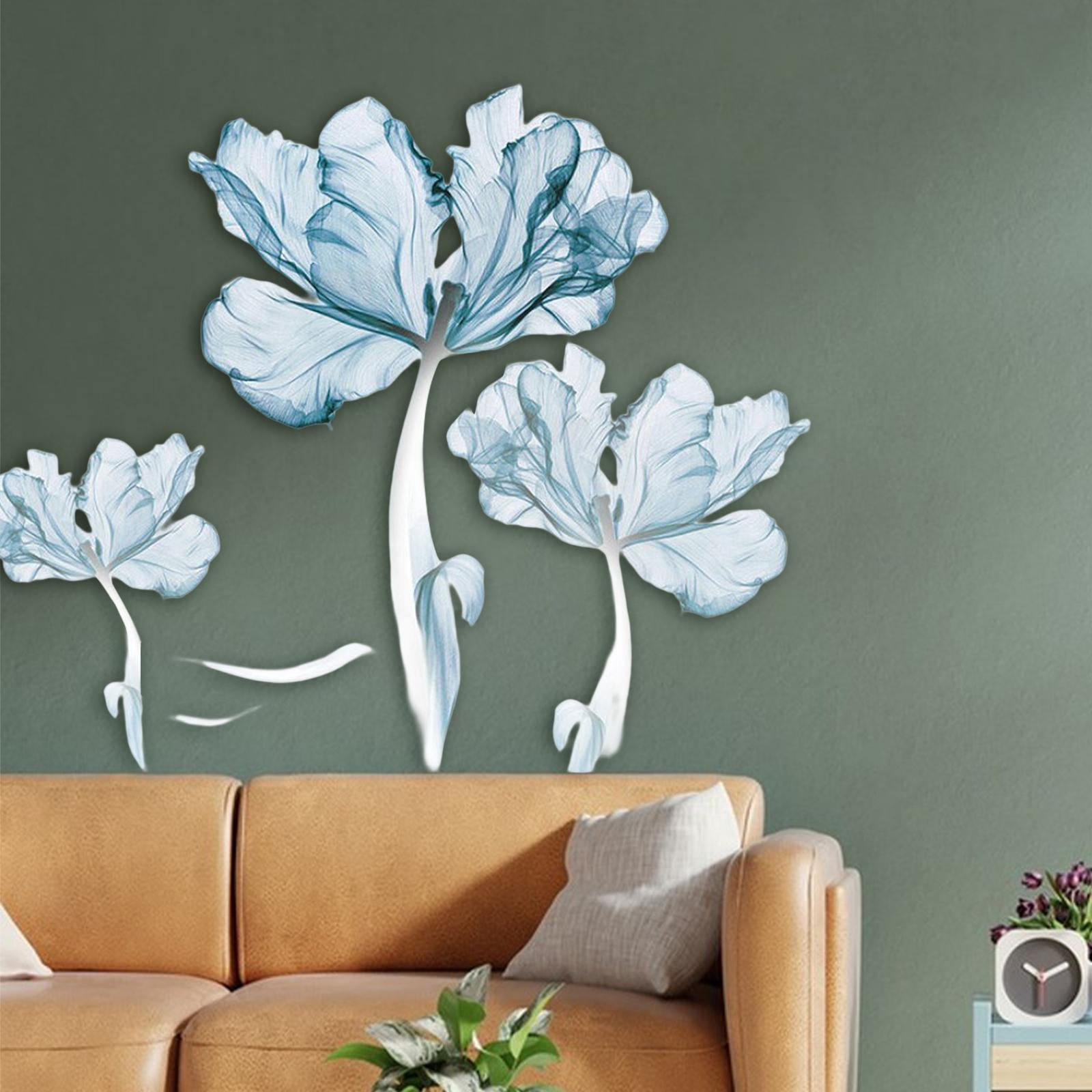 TISHITA Wall Decal Murals Vintage PVC, Removable Wall Sticker Wall Art Decor for Corridor Office Room, Home Decoration Blue Flowers