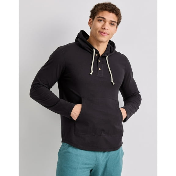 Hanes Men's Originals Hoodie Lightweight Hooded Sweatshirt Henley Collar Sizes S-3XL
