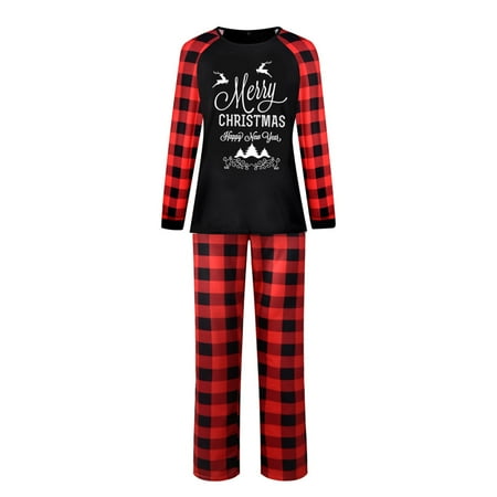 

Family Christmas Pajamas Matching Sets Letter Printed Top Plaid Pants Sleepwear Holiday PJs for Women/Men/Kids/Couples