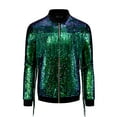 thumbnail image 5 of INSPIRE CHIC Shiny Varsity Jacket for Men's Zipper 70s Disco Sparkly Sequins Baseball Bomber Jackets S Green, 5 of 5