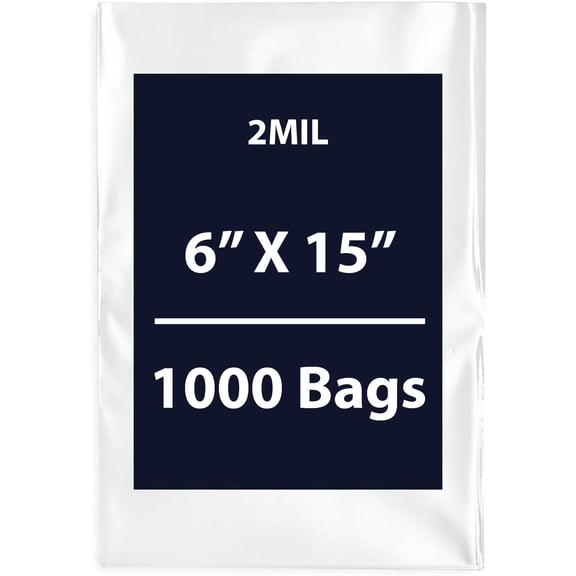 Clear Flat Poly Bags, 2Mil 6" X 15" & 1000 Bags | Low-Density Polyethylene (LDPE), Flat Open Top Plastic Packaging Packing | Flexible and Durable Plastic Bags