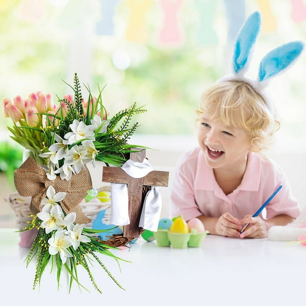 Wmhnj Guirnalda de Pascua de tela de madera para colgar en la puerta principal, decoracin navideña de primavera, guirnalda artificial, letrero de bienvenida