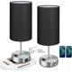 thumbnail image 1 of Juego de 2 lámparas de mesa con  táctil y 2 puertos de carga USB y tomacorriente de CA, lámparas de mesa de noche de 3 modos de iluminación con pantalla de tela blanca para lectura, dormitorio, 1 of 10