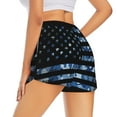 thumbnail image 4 of Picia Navy Camouflage American Flag Pattern Women's 2 in 1 Athletic Running Shorts High Waisted Workout Casual Gym Sweat Shorts with Comfy Liner Zipper Pockets-X-Large, 4 of 9
