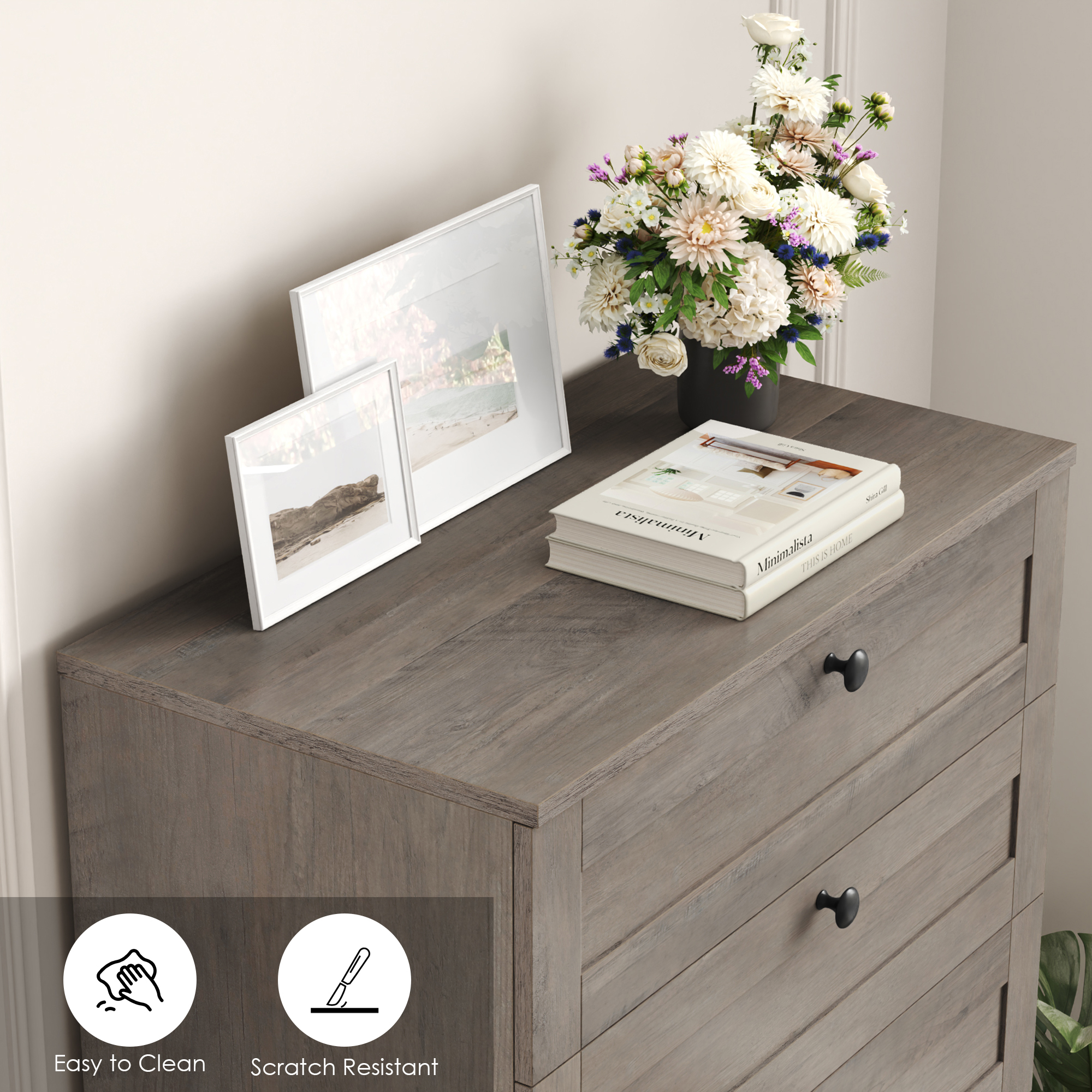 Homfa Dresser for Bedroom with 6 Drawers, Modern Wood Dresser Chest of Drawers for Living Room, Entryway, Hallway, Gray