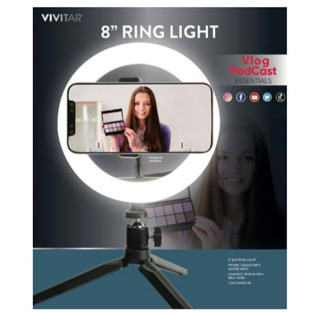 Image of Vivitar 8 LED Ring Light + Tripod + Phone Clamp Vlog Podcast Stream Make-Up Essentials