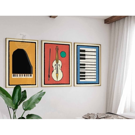 Music Prints Music Musical Wall Art Musical Decor Musician Piano Violin Keyboard Set 3 Unframed Paper Print 8x12
