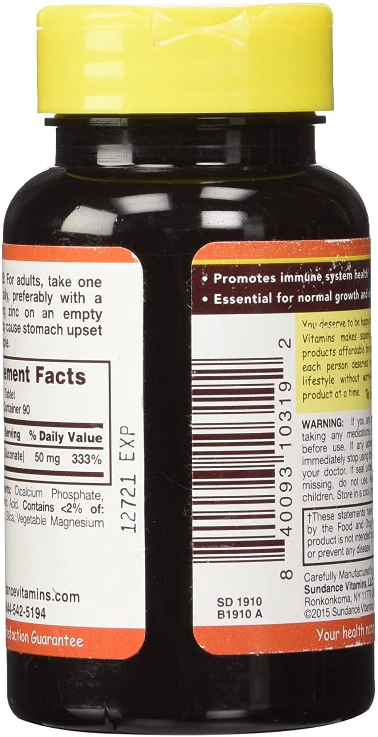Sundance Chelated Zinc Gluconate Vitamin Antioxidant Non-GMO, 90ct, 6-Pack