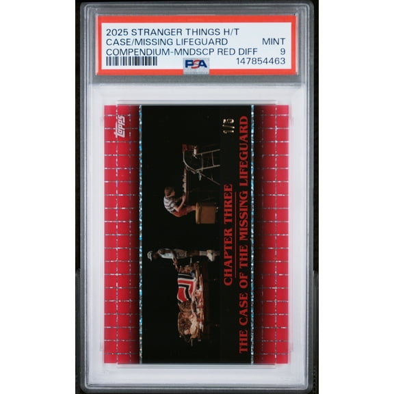 Graded 2025 Topps Stranger Things High Tek Compendium Mndscp Red Diff Case Missing Lifeguard C20 PSA 9