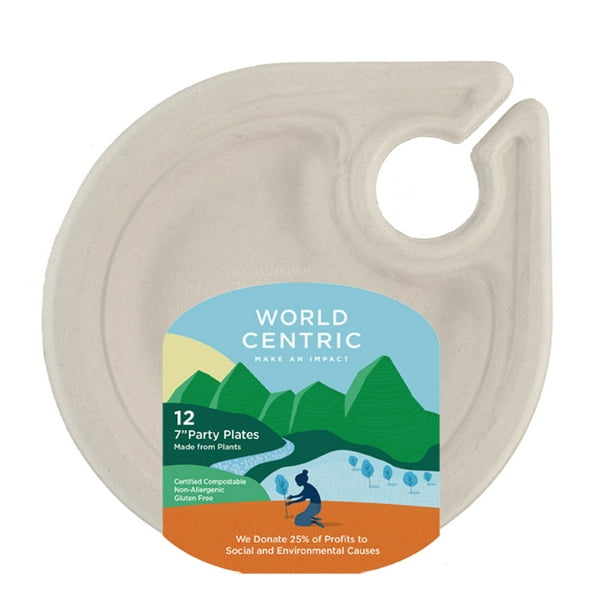 World Centric Compostable Plant Fiber Plates with Wine Glass Holder, 7