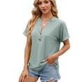 thumbnail image 1 of LYMAYTER Women's Casual V-Neck Solid Color Button Down Shirt Loose Spring Summer Tops‌ Tees for S-2XL, 1 of 10