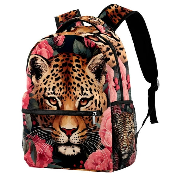 Lightweight Backpack Rose and Leopard School Bag Travel Laptop Daypack for Men Women Casual Rucksack