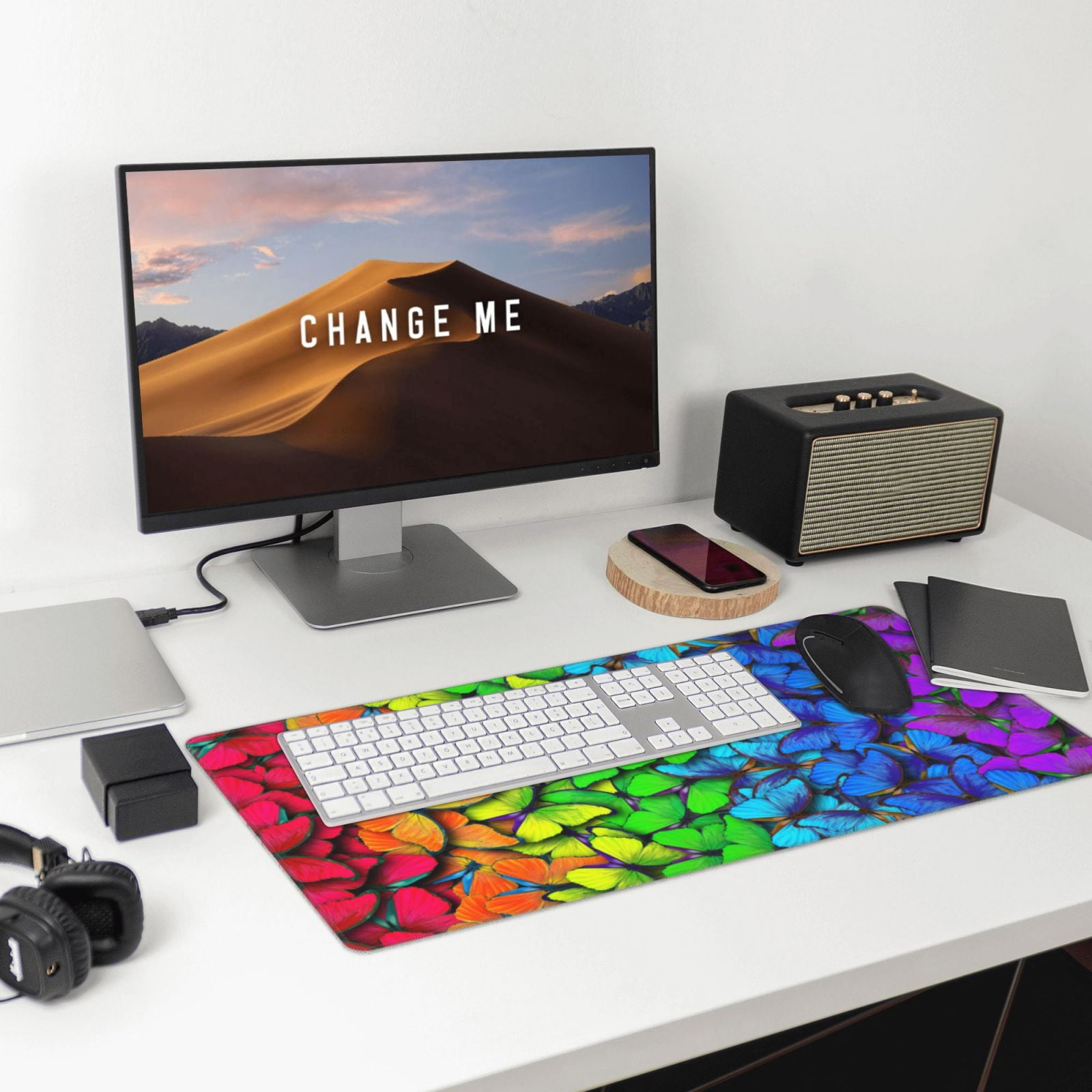 Rateoe Multicolored Butterflies Print Mouse Pad - Extended Large Gaming Mousepad,Non-Slip Stitched Edge,16x29.5 Inch