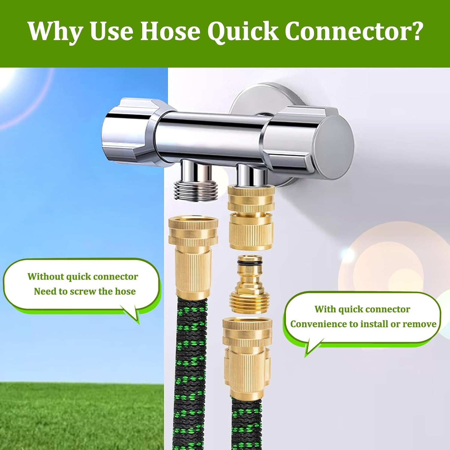 HRTGFD-Garden Hose Quick Connector for Indoor-Outdoor: Solid No-Leak 3/4 inch GHT Brass Adapters - Lasting Home yard for years - Easy Connecting Water Hose(2 Sets)