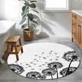 thumbnail image 3 of Small Round Rug 3Ft Washable Non-Slip, Dandelion Circle Area Rugs for Living Room Bedroom, Black White Modern Country Rustic Plants Indoor Floor Mats Carpet Runner for Home Decor, 3 of 8