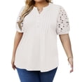 thumbnail image 4 of Summer Plus Size Women Casual Hollow Short Sleeved Loose Henley Blouse Tops, 4 of 6