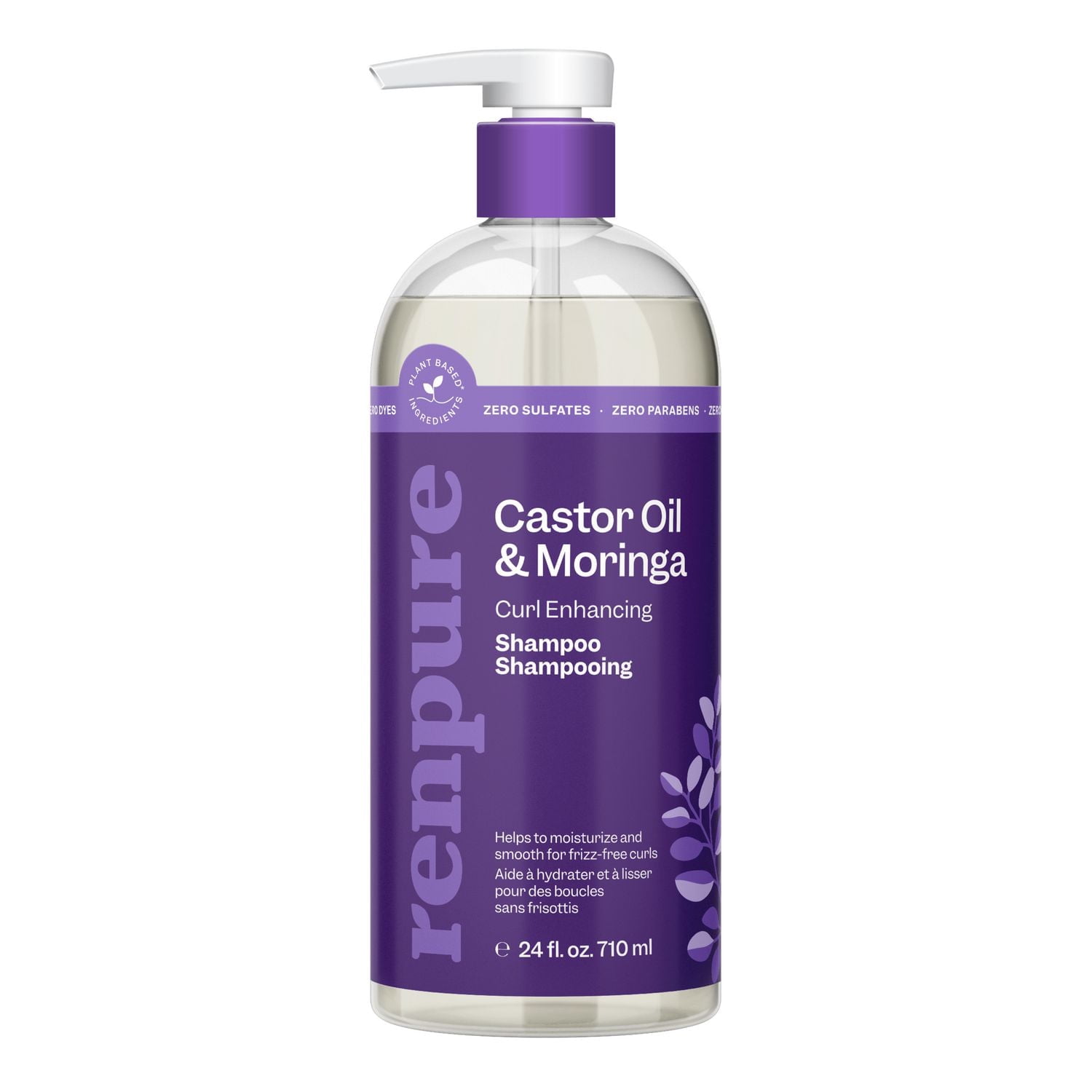 Renpure Castor Oil & Moringa Shampoo, Plant-Based - Curl Enhancing - For Moisturized, Smooth Curls - For Curly Hair - 24 Fl Oz, Curl Enhancing Shampoo