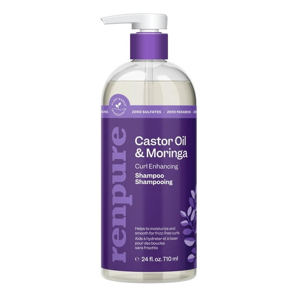 Renpure Castor Oil & Moringa Shampoo, Plant-Based - Curl Enhancing - For Moisturized, Smooth Curls - For Curly Hair - 24 Fl Oz