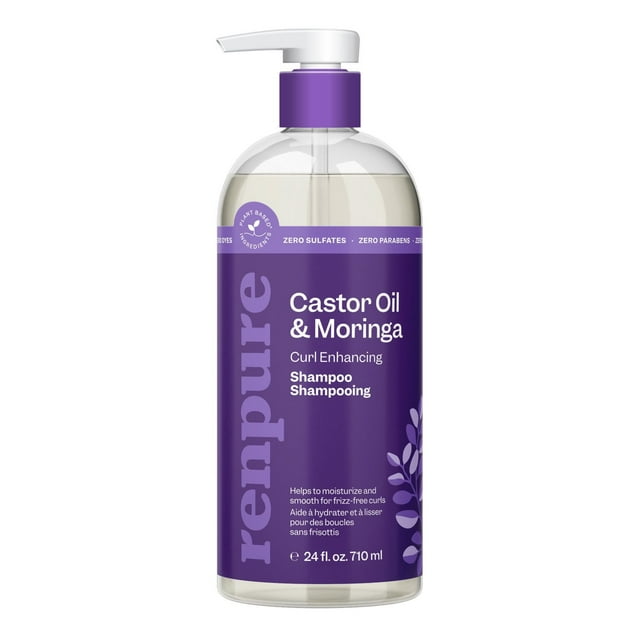 Renpure Castor Oil & Moringa Shampoo, Plant-Based - Curl Enhancing - For Moisturized, Smooth Curls - For Curly Hair - 24 Fl Oz