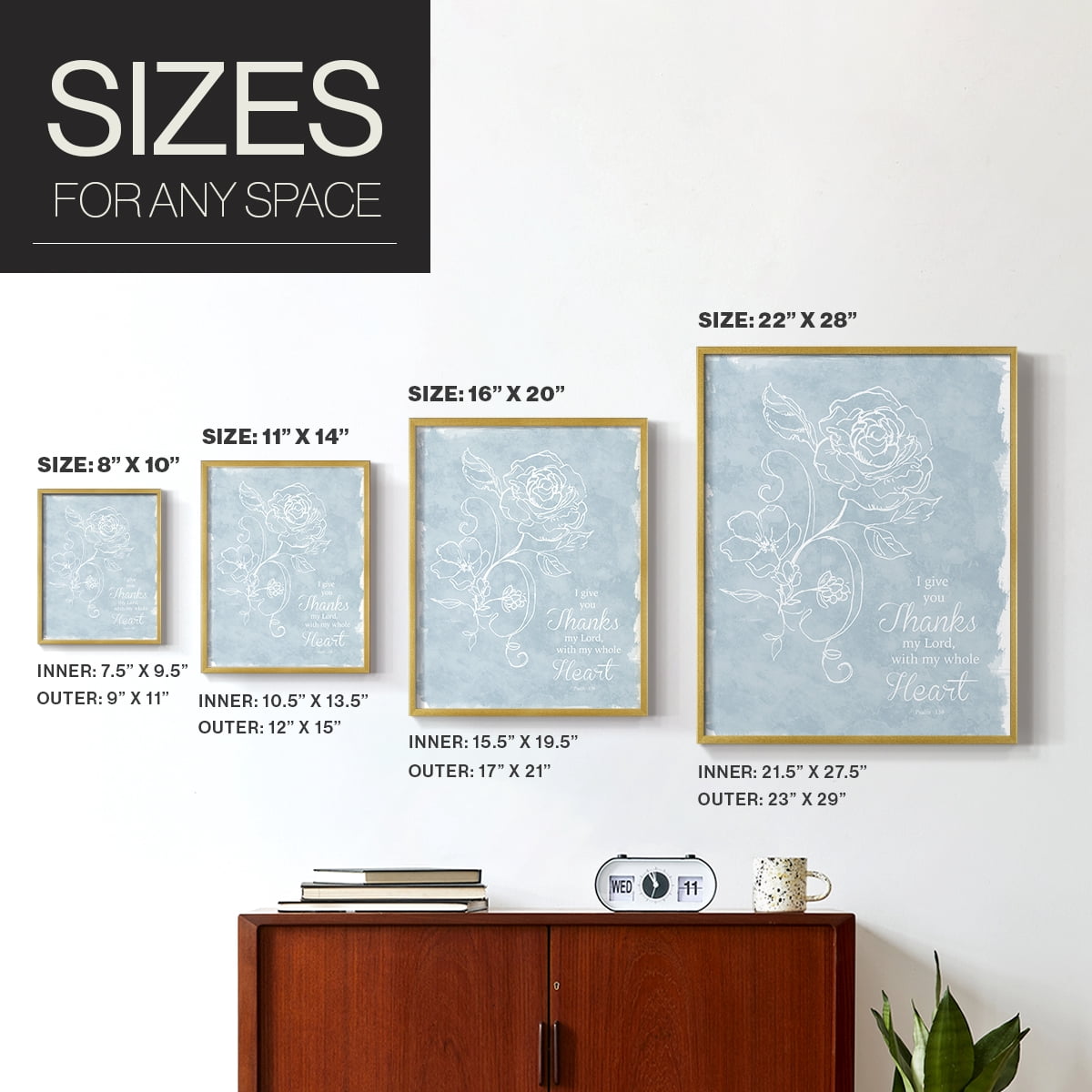 Whole Heart Framed Print in Gold Solid Wood 8 x 10 Framed Print