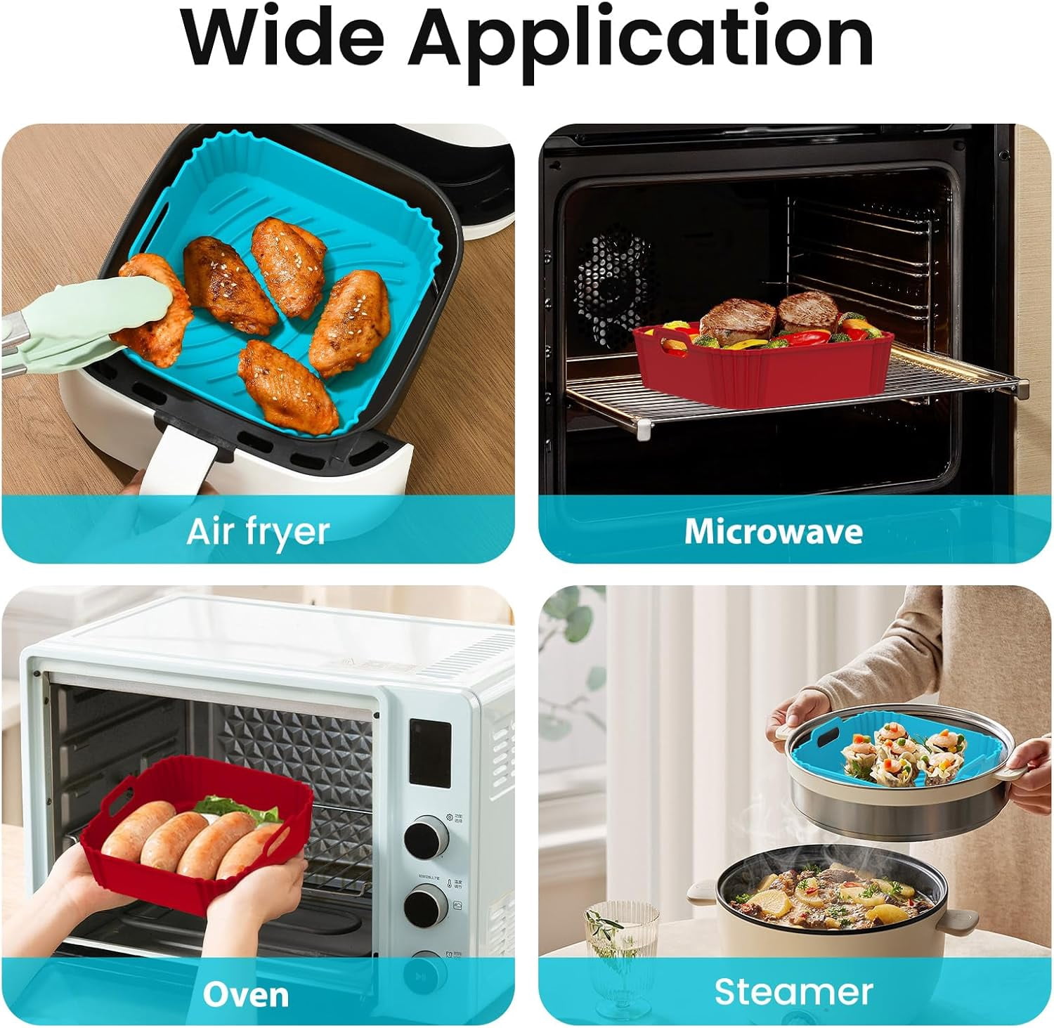 Air Fryer Silicone Liners, Square Airfryer Liners, Silicone Air Fryer Liners Reusable for 4-6 QT, Air Fryer Accessories Replacement for Parchment, Airfryer Liners Silicone