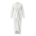 thumbnail image 6 of KOMOO Women Pleated Shirt Dress Long Sleeve Button Stripe Printed Tunic Long Dress Ruched Belted Casual Blouse Dress, 6 of 8