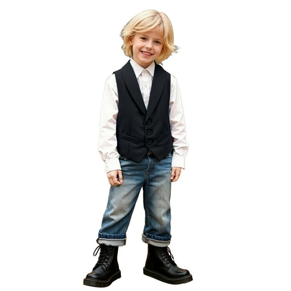 Utlike Boys Top Children'S Suit Vest Formal Dress Gentleman'S Vest Elegant Tuxedo Vest Flower Boys Vest Black School Tee Activewear , 3 Years-4 Years