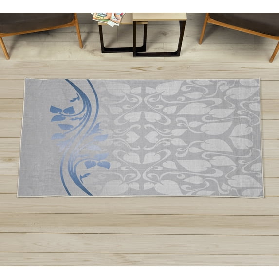 Floral Decorative Rug, Romantic Royal Leaf Pattern Yellow Colored Blossoming Branch Leaves Art, Quality Carpet for Bedroom Dorm and Living Room, 6 Sizes, Pale Grey, by Ambesonne