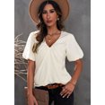 thumbnail image 2 of ABPHQTO Blusa de satén con cuello en V y manga farol para mujer, 2 of 5
