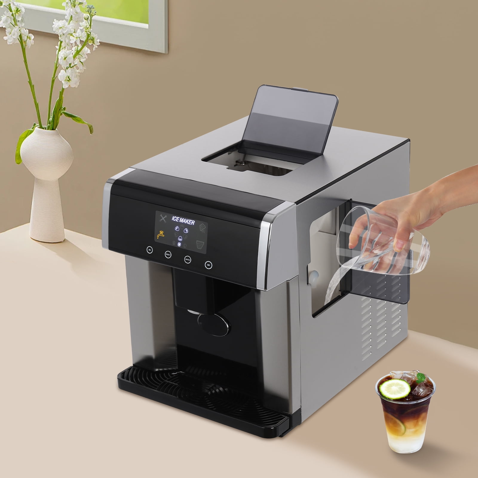 Countertop Ice Maker 2-in-1 Ice Water Maker Portable Electric Ice Dispenser for Homes, Cafes, Offices