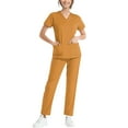 thumbnail image 6 of JGNGSHN Scrub Sets for Woman Solid Color V-Neck Short Sleeve Long Pants Nurse Uniform with Pock Orange L, 6 of 6