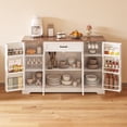 thumbnail image 6 of Coffee Bar Cabinet, 56" Sideboard Buffet Cabinet with Drawer, 4 Doors & Open Side Shelves, Storage Cabinet for Kitchen, Dining Room, Living Room, Coffee Station, White+Retro Desktop, 6 of 11