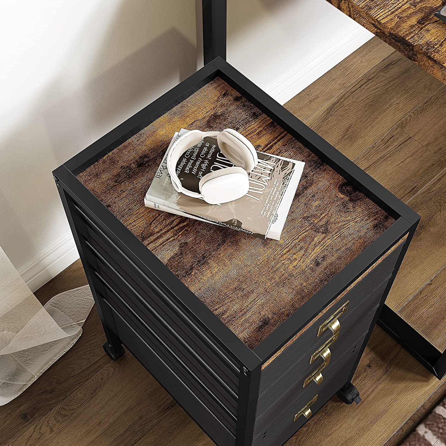 File Cabinet with 4 Drawers 26''H Rolling Filing Cabinet Fits Letter Size or A4 Fabric Vertical File Cabinet on Wheels, Vertical Office File Storage, Small Printer Stand Under Desk for Home Office