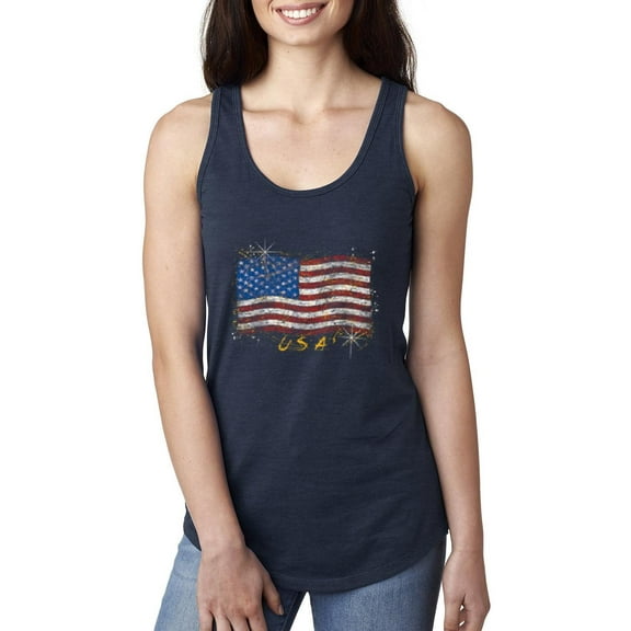 Normal is Boring - Women's Racerback Tank Top, up to Women Size 2XL - American Flag USA in Gold