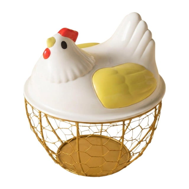 Cesta para almacenar huevos, soporte para huevos frescos, artículos decorativos de cocina con tapa, cesta redonda para recoger huevos, contenedor para Amarillo