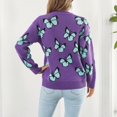 thumbnail image 4 of Long Sleeves Butterflies Sweater Crew Neck Stretch Neckline Fashionable Acrylic Women Knit Sweater for Office Work Purple Sweater Blue Butterflies M, 4 of 6