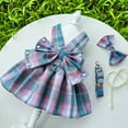 thumbnail image 4 of Cute and Stylish Plaid Print Dog Harness Dress with Bowknot for Small Dogs for Indoor and Outdoor Use Available in Various Sizes Blue,M, 4 of 5