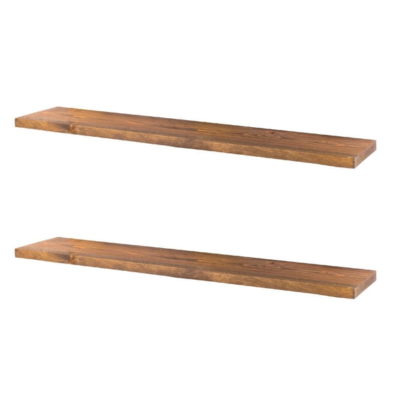 PIPE DECOR Solid Wood Wall Shelves, 36" L x 7.5" D, Premium Rustic Pine, Sunset Cedar Finish, Set of 2