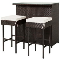 Patiojoy 2 Pcs Rattan Bar Set with 1 Bar Table and 2 Cushioned Stools, Silver/Black