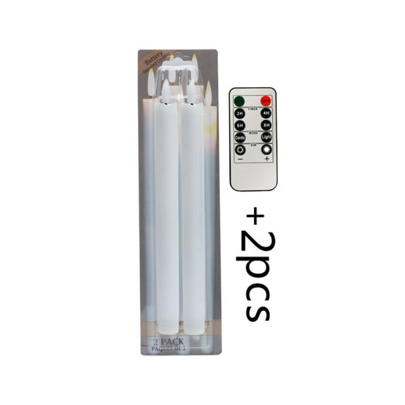 2pcs Flameless LED Taper Candles with Remote & Timer – Realistic Moving Wick Flicker, Battery-Powered (Not Included), White/Beige, Christmas/Wedding Decor