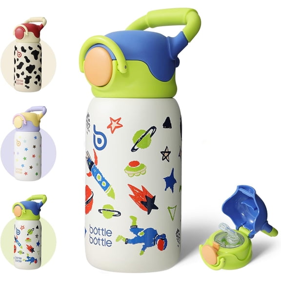 BOTTLE BOTTLE Insulated Water Bottle with Straw Lid and Handle 16 oz Stainless Steel Vacuum Tumbler Water Bottles for School Outdoor Travel Gifts for Boys and Girls Astronaut