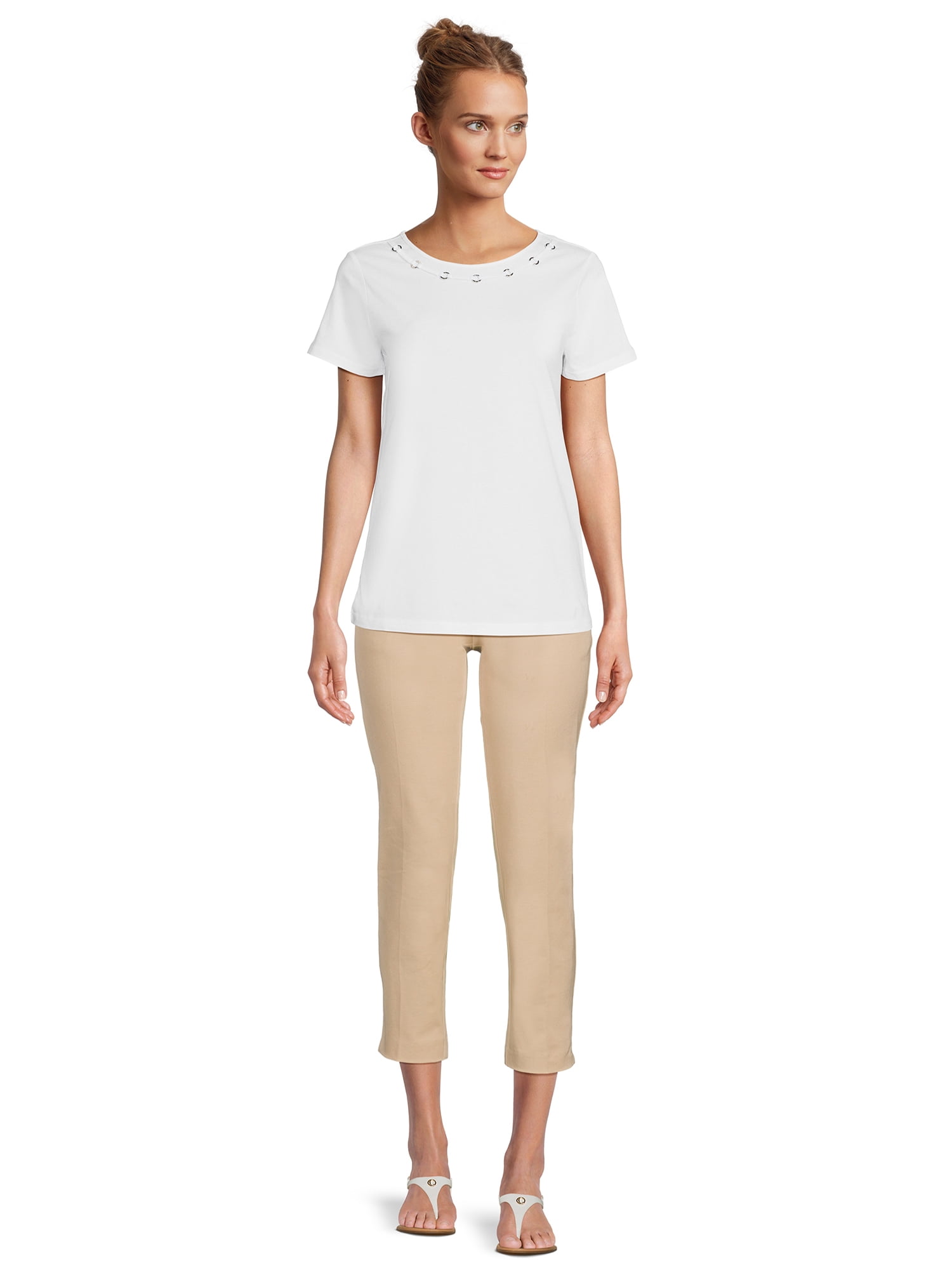 RealSize Women's Embellished Crewneck Tee with Short Sleeves, Sizes XS-3XL