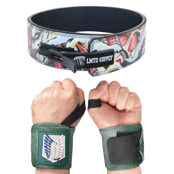 [Exclusive Green Titan Edition] Anime Lever Belt & 24" Wrist Wraps – Heavy-Duty 10 mm Leather Belt for Powerlifting (Unisex, Size S, M)
