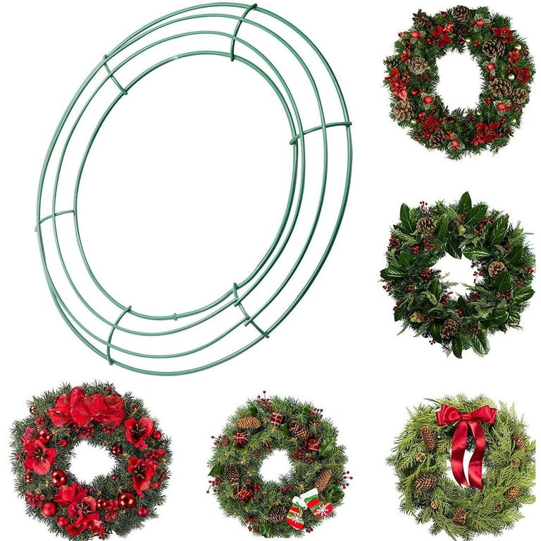 14 inch Wire Wreath Frame Metal Round Wreath Form Making Rings Green for Christmas Party DIY Pack of 2