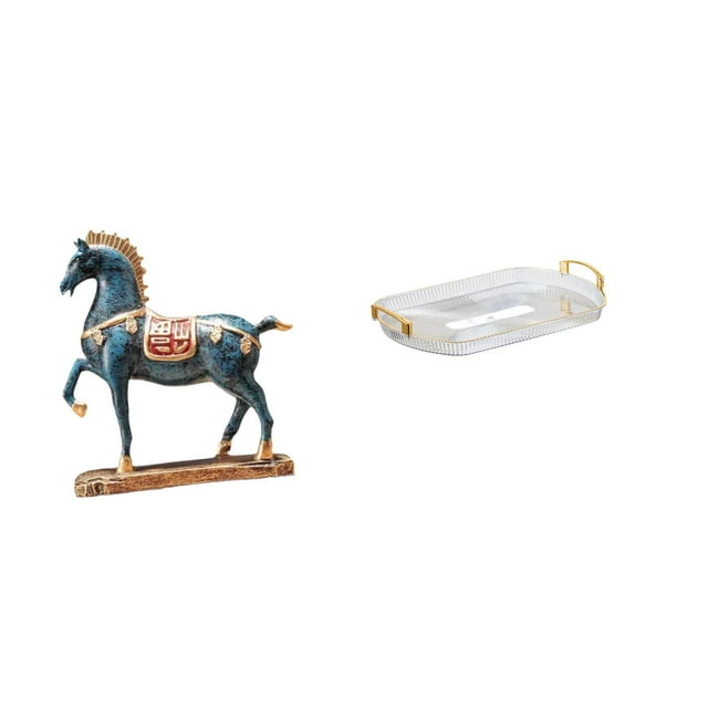 Figura de caballo,Figura de caballo Escultura animal coleccionable,Bandeja de almacenamiento,Bandeja rectangular para servir frutas y postres de cocina,Bandeja decorativa organizadora