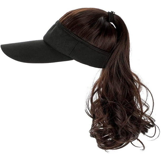 Long Brown Synthetic Ponytail Wig With Baseball Cap